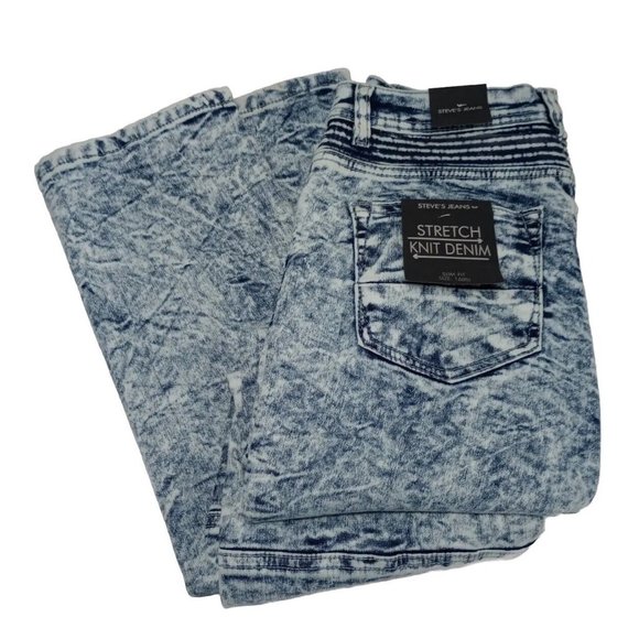 Steves Jeans Slim 16 XL Straight Knit Acid Wash Stretch Whiskered  28x30 - Picture 1 of 7